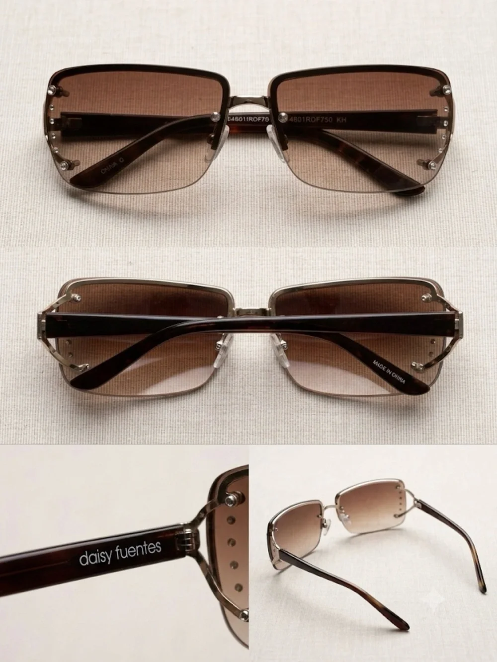 Daisy Fuentes Men's Brown Gradient Rimless Sunglasses with Silver Accents